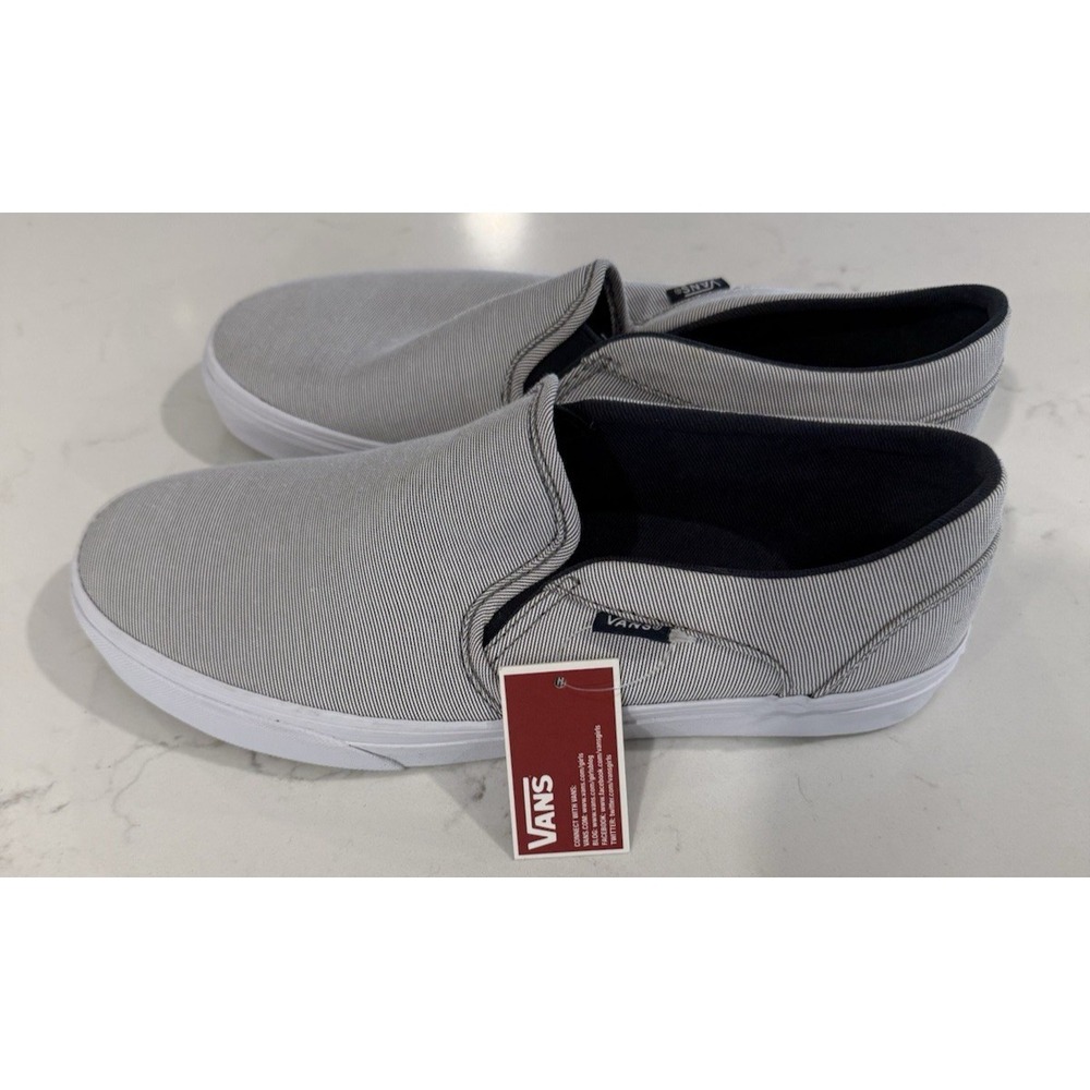 VANS Asher Deluxe Womens Slip-On Sneakers Gray/Black Stripe size 9.5 New W/O Box